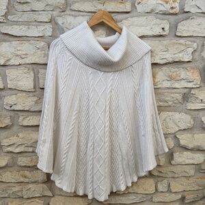 White House Black Market Cream Cable Knit Poncho